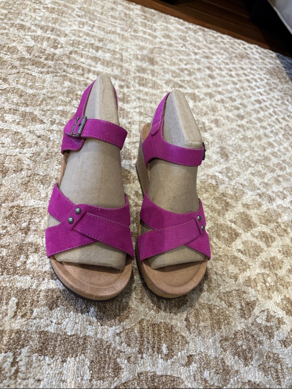 White Mountain Fuchsia Strappy Wedge Sandals